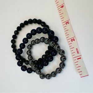 Set of 3 Beaded Stretch Bracelets Dark Gray Navy Blue Black Minimalist Stack